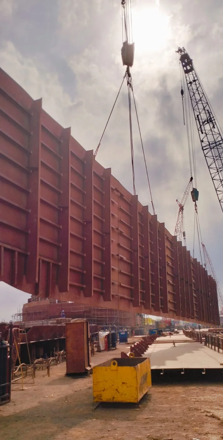 Steel block beside crane